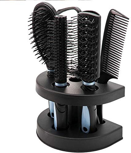 5Pcs Hair Comb Brush Set with Mirror Hairbrush Holder Professional Massage Combs Cosmetics Hair Styling Tools Sets for Women Ladies Adults Kids (Blue)