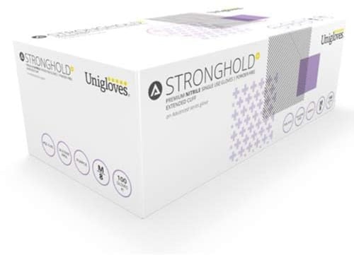 Unigloves Stronghold+ Boîte de 100 gants en nitrile sans poudre Violet Taille XL