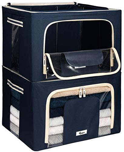 4CONVY feste faltbare Kleideraufbewahrung Box mit Reißverschlüss, Metallrahmen - [2024 VERBESSERTES MATERIAL] Aufbewahrungstasche für Bettdecken – stabile Aufbewahrungsbox für Kleidung - 2x66L