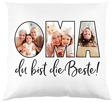 Herz & Heim® Außergewöhnliches Fotokissen mit eigenen Fotos für Mama und Papa, Oma oder Opa Beste Oma