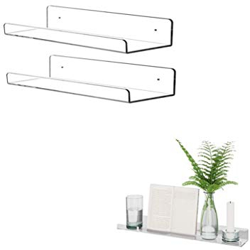 KITE-RUNNER Floating book shelves for kids room,Clear Acrylic Floating Shelves Display Ledge,Clear Acrylic Floating Wall Shelves,Invisible Kids Bookshelf and Small Toy Storage (2 Pack,30cm)