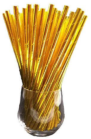 Papierstrohhalme, Papier Trinkhalm, Biologisch, Lebensmittelecht, umwelftreundlich, Einweg-Strohhalme, 120 Pack (Gold)