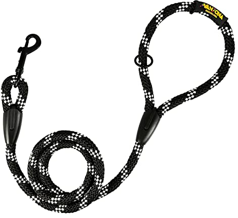 Classic Training Dog Lead, Nylon Cord Rope, Made in Spain, for Small Medium Large Dogs. 120CM. Black with White