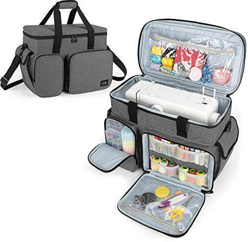 CURMIO Nähmaschinentasche, Nähmaschine Tasche, Transport und Aufbewahrungstasche ist kompatibel mit den meisten Standardnähmaschinen und Zubehör (Leere Tasche), Grau