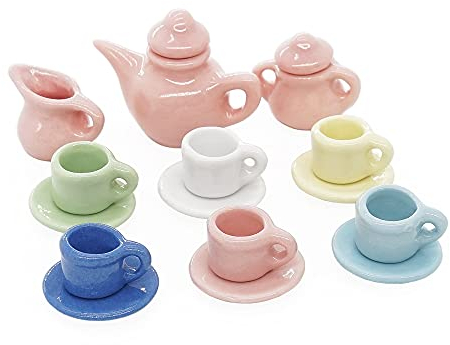 Odoria Juego de té en miniatura para casa de muñecas a escala 1/12, 15 piezas, accesorios para casa de muñecas