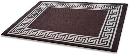 Prime Linens Super Absorbent Door Mat Non Slip - Heavy Duty Washable Doormats Floor Mats For Kitchen Office Chair Front Door Matt Indoor Outdoor | 40 X 60 cm - Greekey Brown & Cream