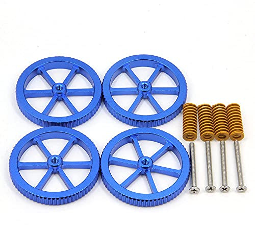 Befenybay 4PCS Aluminium Blau Hand Twist Nivelliermutter Durchmesser 60mm + 4PCS Hot Bed Spring + 4PCS M4X40mm Schrauben für Creality 3D Drucker CR-10 Ender-3 (Blau)