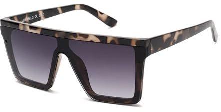 JIM HALO Flat Top Shield Sonnenbrille Quadratische Spiegel Randlose Brille für Damen Herren (Hellschildkröte Rahmen/Gradient Grau Gläser)