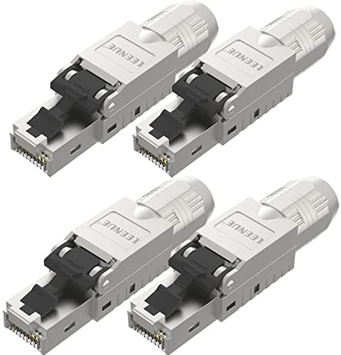 LEENUE Cat7 RJ45 Connector Tool-Free, RJ45 Plug Toolless Reusable Gold-Plated Shielded for Cat7 Cat6A Cat6 Ethernet Cables 10Gbps PoE 4 Pack