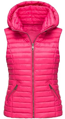 ORANDESIGNE Doudoune sans Manche à Capuche Femme Gilet en Duvet Brillant Matelassé Légère Veste Chaud Manteau Parka Hiver Slim Casual Zip Matelassé sans Manches Gilet C Rose Rouge XXL