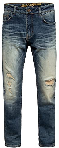 King Kerosin Herren 5-Pocket Vintage Jeans Baumwolle Stretch Straight Fit Waschung Robin Vintage Wash