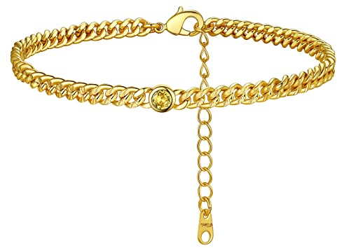 FindChic Fußkette Damen aus Kupfer goldenes Fußbänder Modes Fußschmuck Wasserfest Geburststein November Citrin Anklets Edelstein als Geschenk zum Geburtstag, Weihnachten, Valentinstag