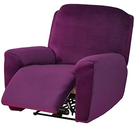 JHLD 4 Stück Stretch Ruhesessel Bezug, Samt Relaxsessel Bezug weiche Spandex Ruhesessel bezüge Mit elastischem Boden Sesselbezug relaxsessel -Lila-1-Sitzer