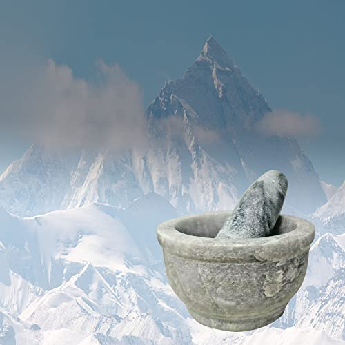 Vintage Gourmet ® Mortar & Pestle Himalayan Pure Marble Stone Spice Seed Herb Grinder Crusher 12cm/13cm Diameter for culinary enthusiasts control exact amounts used to make your own infusions!