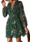 CUPSHE Women's Floral Print Chiffon A-Line Mini Dress Long Peasant Sleeves Elastic Autumn Dress Green S