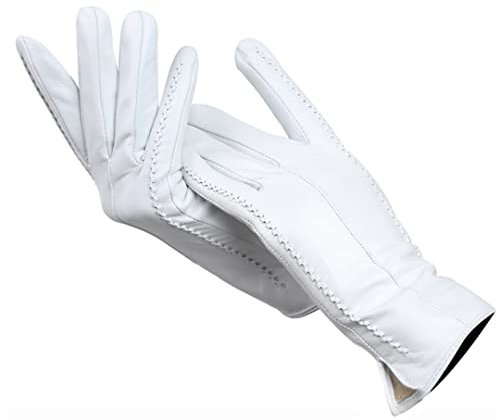 Mode neue Damenhandschuhe, Schaffell Damen Winterhandschuhe, Mehrfarbige Damen Lederhandschuhe Weiß 8,5