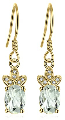 JewelryPalace Klassisch Oval 1.8ct Echt Grün Amethyst Ohrhänger Silber 925 Damen Gold, Weiß Topas Schmuck Set, Ohrringe Silber mit Stein Edelstein Mädchen, Modeschmuck Ohrringe für Frauen Geschenke