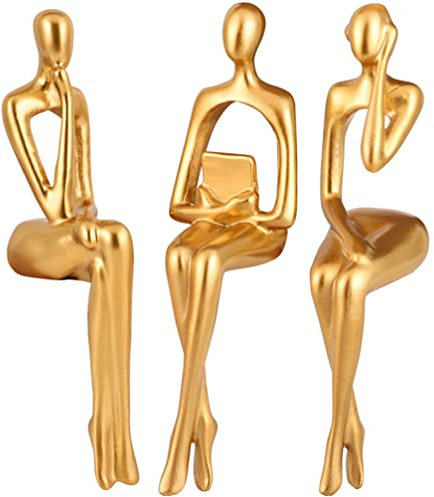 Artibetter Gold Thinker Statue Abstrakte Kunst Skulptur 3 Stück Harz Denker Figur Sammlerstück Moderne menschliche Statue Bücherregal Dekor für Zuhause Büro 3 Stück