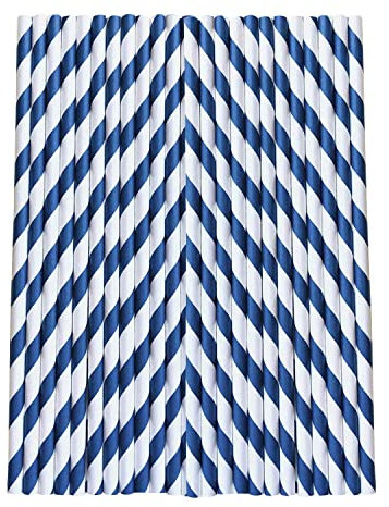 WedDecor Lot de 25 pailles en papier biodégradables, idéales pour boire des cocktails, des boissons froides et de l'alcool, adaptées à toutes les occasions et mariages, Noël, fêtes, bleu et blanc