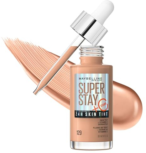 Maybelline New York Super Stay Up to 24HR Skin Tint, Radiant Light-to-Medium Coverage Foundation, Makeup Infused With Vitamin C, 129, 1 Count