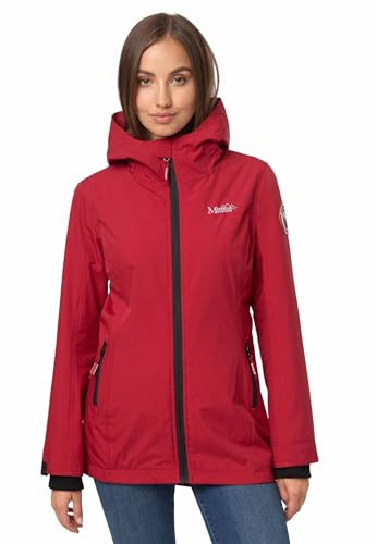 MARIKOO Übergangsjacke Damen (XS-XXL) - Atmungsaktiv, Innen Samtweicher Stoff, Kapuze, Winddicht - leichte Jacke lang - Stehkragen, 3 Taschen, verlängerter Zipper - Dark Red M