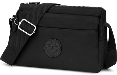 WACCET Kleine Umhängetasche Damen, Crossbody Bag Damen mit Verstellbarer Breitem Schultergurt Handtasche Umhängetasche Damen Leichte Freizeit Schultertasche Damen für Reisen, Urlaub, Arbeit (Schwarz)
