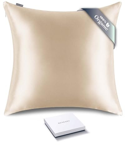 RENESSY Kissenbezug aus 100% Bio-Seide 80x80 cm - 22 Momme Maulbeerseide, Güteklasse 6A, Oeko-Tex zert. in Deutschland - Luxus für Haar und Haut, 1 Stück (Champagner)