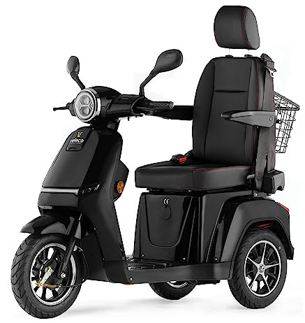 VELECO TURRIS mit verstellbarem Kapitänssitz, sehr intuitiv zu bedienender Mobilitätsroller, komplett montiert Behindertenhilfe Lithium-Ionen-Akku (Schwarz)