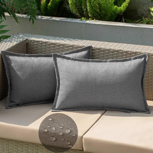EMEMA Outdoor Kissen Wetterfest Kissenbezug Wasserfest Sofakissen Wasserdicht Dekokissen 30x50 cm Kissenbezüge Dekorativ Kissen Kissenhülle aus Polyster 2er Set für Garten Sofa Wohnzimmer Bett Grau