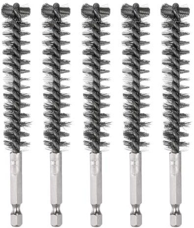 QUARKZMAN 5Pcs Brosse de Nettoyage en Acier Inoxydable pour Tubes | 14mm de Diamètre avec Poignée et Tige Hexagonale de 1/4 Pouce, Ports Roulements