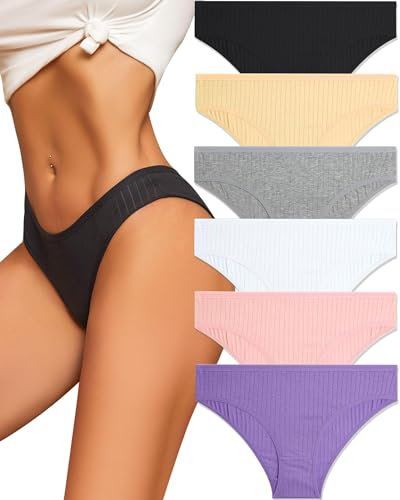 ALL OF ME 6er Pack Baumwolle Unterwäsche Damen Unterhosen Frauen Brazilian Slip Baumwoll Spitze Slips Soft Hipster Sexy Panties Unterhose Women Underwear Weich Unterhose Mehrpack S-XL