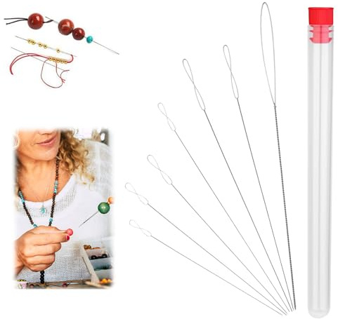 YALiya Agujas para Abalorios, Agujas para Abalorios de Acero Inoxidable | de 7 Tamaños, Agujas para Abalorios de Ojo Grande para Manualidades y Fabricación de Joyas Viene, con Caja de Almacenamiento