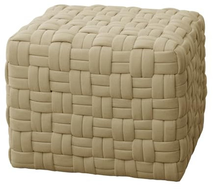 SVITA Poppy Hocker Sitzpouf geflochten Sitzhocker Pouf Fußhocker für Sessel Polsterhocker Bodenkissen Sitzkissen gewebt quadratischer Sitzpouf Fußstütze Beige