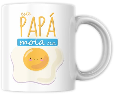Taza de desayuno Original - Taza de regalo para el Día del Padre - Tazas Cafe para padres, Apta para microondas y lavavajillas, 350ml de ceramica (Papá, molas un huevo)