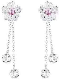 Damen Ohrringe Baumeln Haken Tropfenohrringe 925 Sterling Silber Ohrhänger Sakura Rosa Blumen Schmuck für Frauen Mädchen