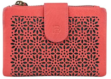 Laura Biagiotti Damen Geldbörse aus Echtem Leder, Geometrisch-Blumenmuster, Kompakt, mit Geschenkbox