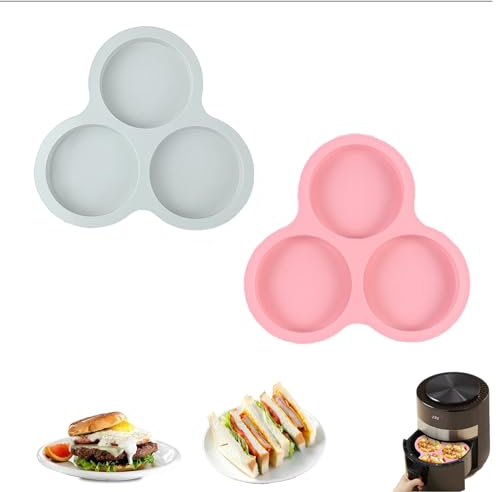 Moldes Redondos para Freidora de Aire Caliente Silicona Freidora de Aire Sartén Para Huevos Molde De Huevo Para Freidora De Silicona para Huevos con 3 Cavità per Friggitrice para Air Fryer Hornear