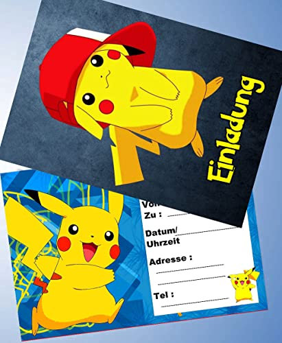 VSW 12 Einladungskarten & 12 Umschläge für Geburtstag Partys und Kindergeburtstag Poke_mon Nr. 90