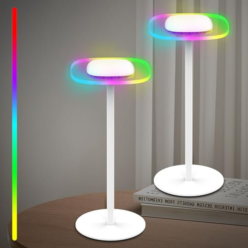 ERAY Cordless Rechargeable Table Lamp, RGB Ambient Night Light with Memory Function, Small Restaurant Bar Desk Lamp Dimmable Bedside Touch Lamp for Bedroom Dinning Party Home Decor, 2 Pack