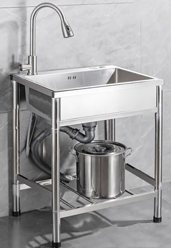 Lavello di utilità Lavandino indipendente a vasca singola con impianto idraulico per acqua calda e fredda, lavello domestico in acciaio inox 304 per cucina e bagno in stile rustico