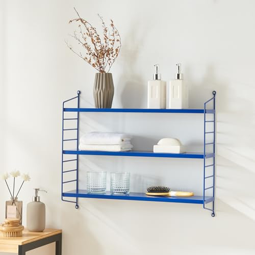 [en.casa] Modulares Wandregal Strängnäs Metallregal Blau Hängeregal mit 3 Regalböden Badregal Küchenwandregal Wandablage Wohnzimmer