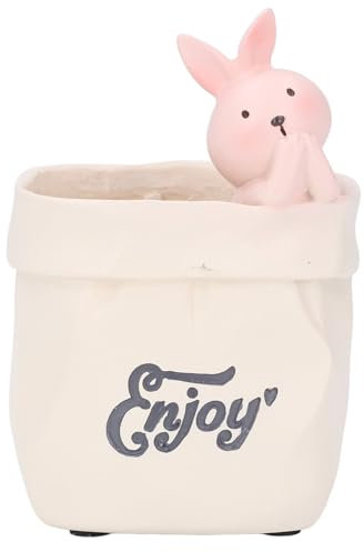 NOENNULL Pen Holder for Desk, Desktop Pen Pencil Holder Ornament Resin Cute Animal in Grocery Bag Small Succulent Planter Stationary Supplies Pencil Pots for Office, Home, Classroom (Bunny)