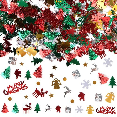 Mainiusi Streudeko Weihnachten Tischdeko 500 Stück, Glitzer Konfetti Bunt Tischdeko Weihnachten Merry Christmas Deko, Stern Konfetti Schneeflocke Streudeko für Weihnachten Basteln Deko für Weihnachten