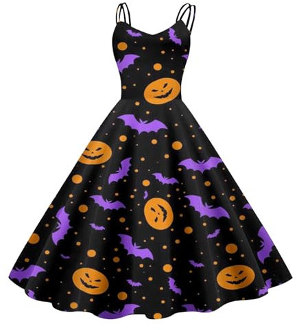 rtdgcv Vestido maxi casual con estampado bohemio de Halloween para mujer Vestido con encaje de manga larga, Lila-d., S