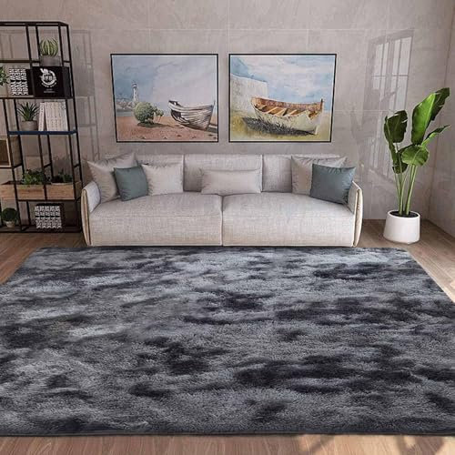 XUEDNGM Hochflor Langflor Teppiche Modern 250 x 300 cm Waschbar Flauschig Weich rutschfest Moderne Deko Kunstfaser Fellteppich Langflor Wohnzimmerteppich für Wohnzimmer, Schlafzimmer, Dunkelgrau
