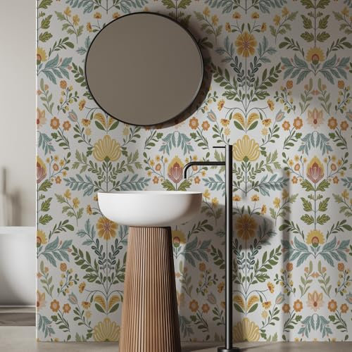 Funlife Selbstklebende Tapete 38.6X320.6CM, Blumen Klebefolie Folie für Möbel, Schränke Vintage Möbel Mustertapete, Skandinavische Blumen