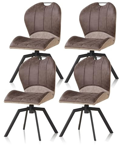 KHG 4er Set Esszimmerstühle drehbar Dunkelgrau, Mikrofaser in Wildlederoptik, Drehstuhl, Küchenstuhl, Polsterstuhl, Wohnzimmerstuhl, Design Stuhl Gestell aus Metall