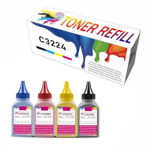 50 g Toner-Nachfüllset, kompatibles Pulver als Ersatz für Lexmark C3210K0 C3210C0 C3210M0 C3210Y0 Tonerkartuschen, verwendet mit C3224dw C3326dw C3426dw MC3224adwe MC3426adw Druckern,4PCS-1500 Pages