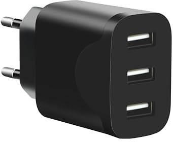 Caricatore USB, Adattatore di Caricabatterie USB a 3 porte per iPhone 16 15 14 13 12 11 Pro Max SE XS XR 8 Plus SE, iPad, Samsung Galaxy (Nero-1)