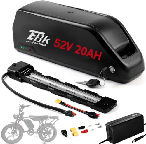 Ebkrides Ebike Battery 52V 20AH Long Range Downtube Electric Bike Replacement Battery Removable Bicycle Lithium Battery with Charger, 5 Pin Base Plate